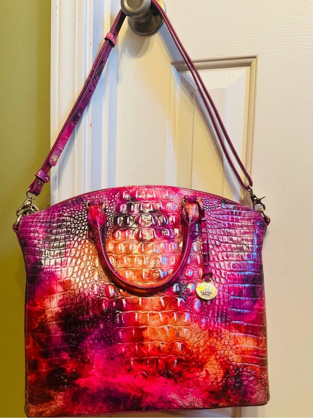 RARE! Brahmin Spiced Berry Large Duxbury Croc-Embossed Leather Satchel!